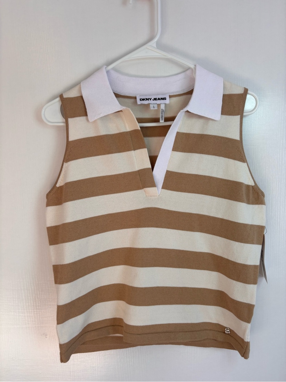 Dkny Girls' Cream & Tan Striped Polo Tank